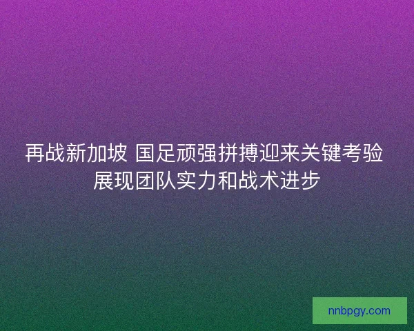 再战新加坡 国足顽强拼搏迎来关键考验 展现团队实力和战术进步